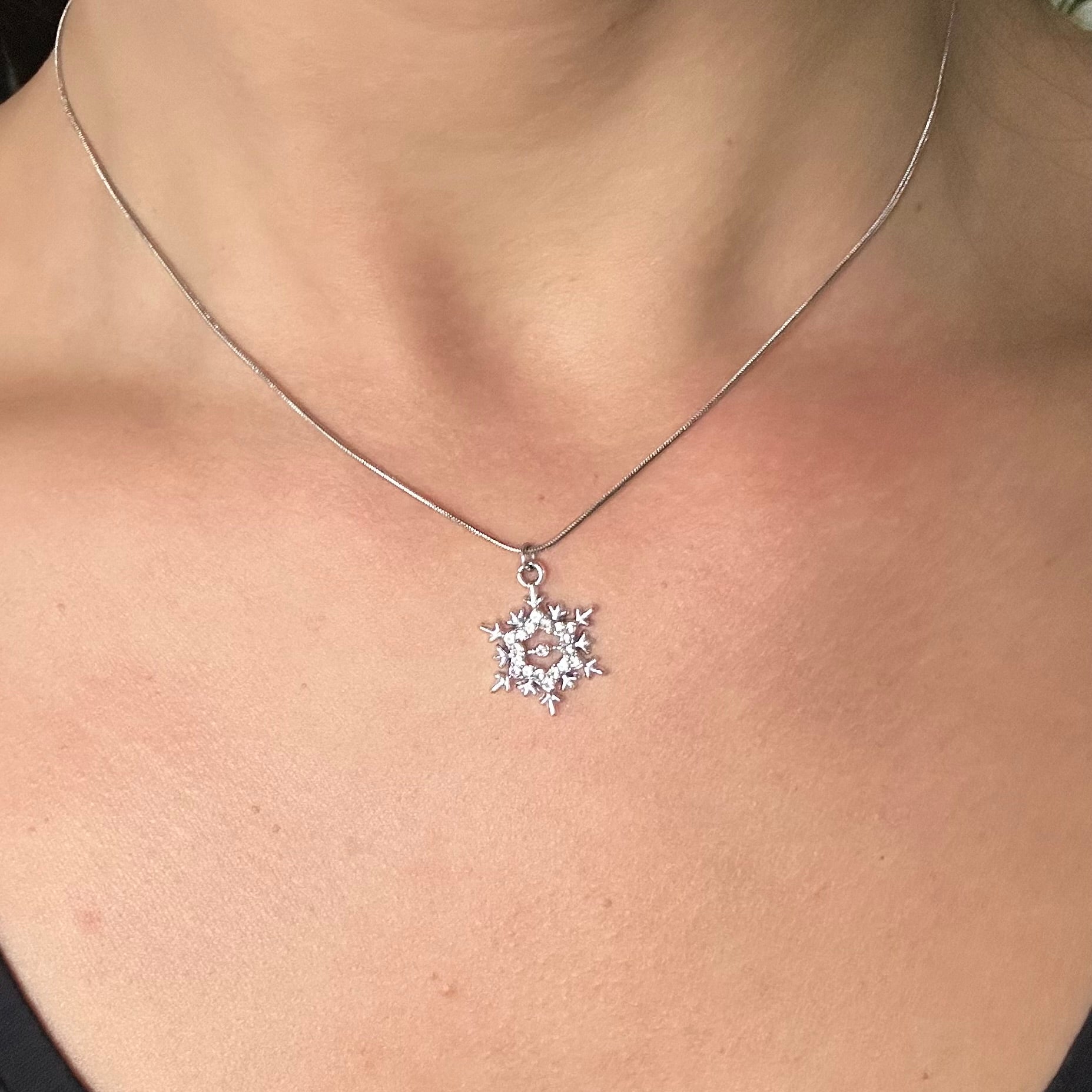 Collana in Acciaio con Ciondolo Fiocco di Neve e Cristalli